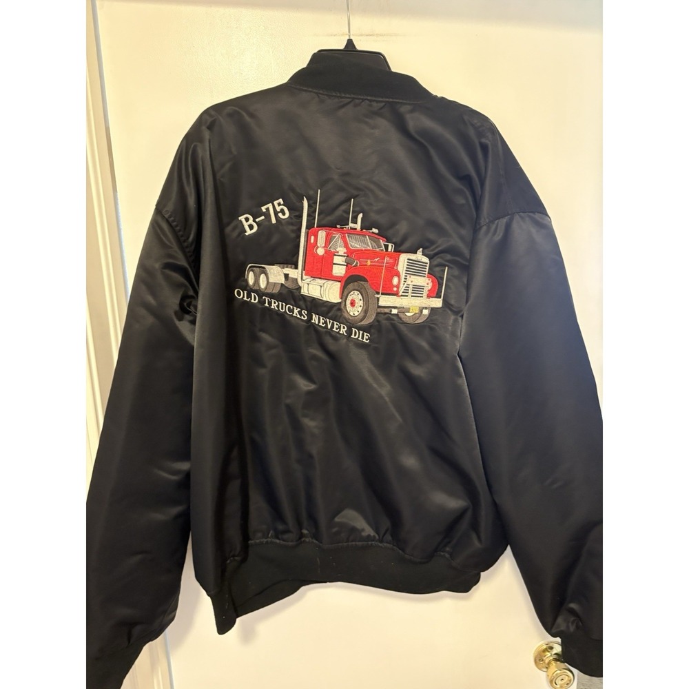 Vintage Trucker Black Satin Bomber Jacket Size 4X